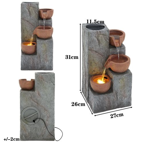 Fontaine De Jardin-décoration De Jardin-cascade 230V-3 Bassins Avec Eau Courante-Gris