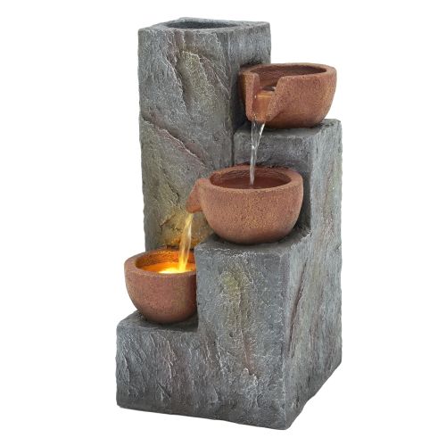 Fontaine De Jardin-décoration De Jardin-cascade 230V-3 Bassins Avec Eau Courante-Gris