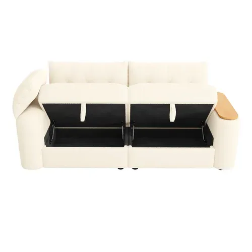 Canapé Fixe 2 Places Avec Espace De Rangement Et Appuie-têtes Teddy Beige