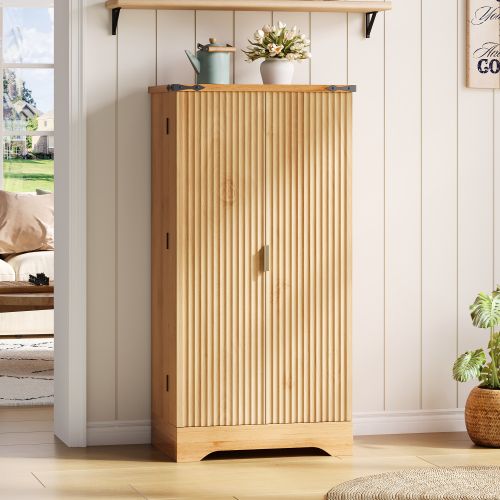 Meuble De Cuisine 120x60.5x40cm-led-buffet De Cuisine Avec Étagères Réglables-en Bois-naturel