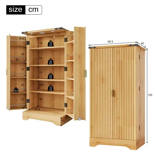 Meuble De Cuisine 120x60.5x40cm-led-buffet De Cuisine Avec Étagères Réglables-en Bois-naturel