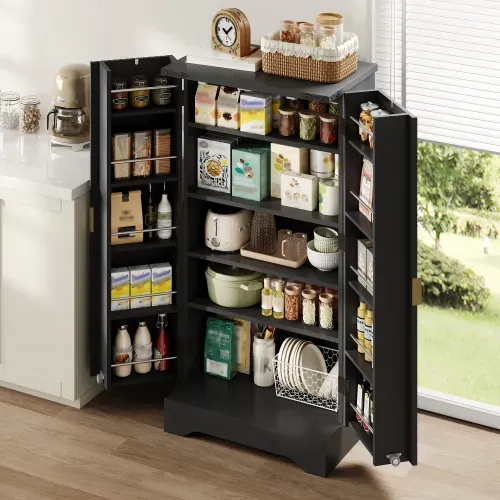 Meuble De Cuisine 120x60.5x40cm-led-buffet De Cuisine Avec Étagères Réglables-en Bois-noir