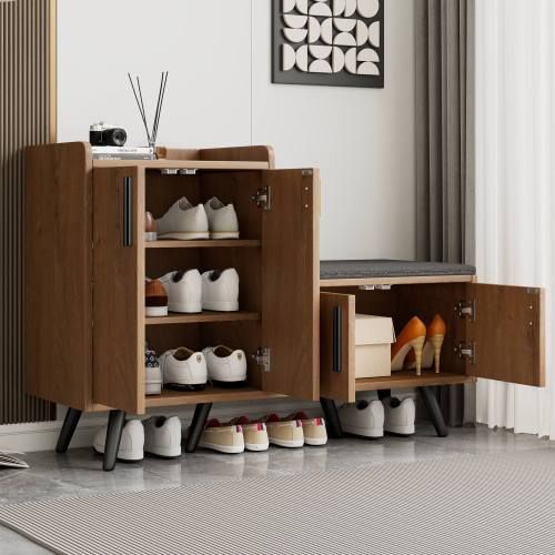 Banc à Chaussures-meuble à Chaussures 120*34*82 Cm-assise Confortable-en Noyer