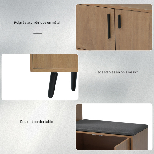 Banc à Chaussures-meuble à Chaussures 120*34*82 Cm-assise Confortable-en Noyer