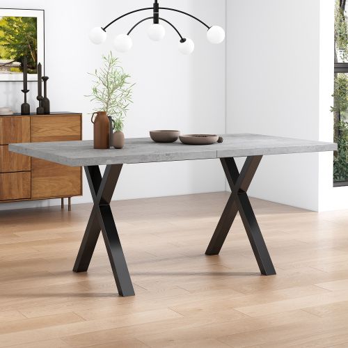 Table à Manger Rectangulaire-table à Pieds Croisés-en Fer Forgé-130kg De Charge-gris Et Noir