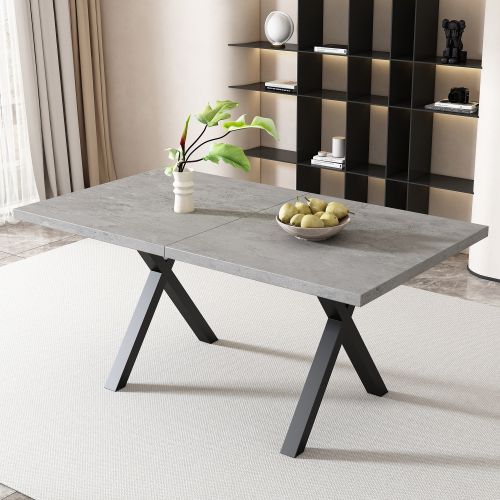 Table à Manger Rectangulaire-table à Pieds Croisés-en Fer Forgé-130kg De Charge-gris Et Noir