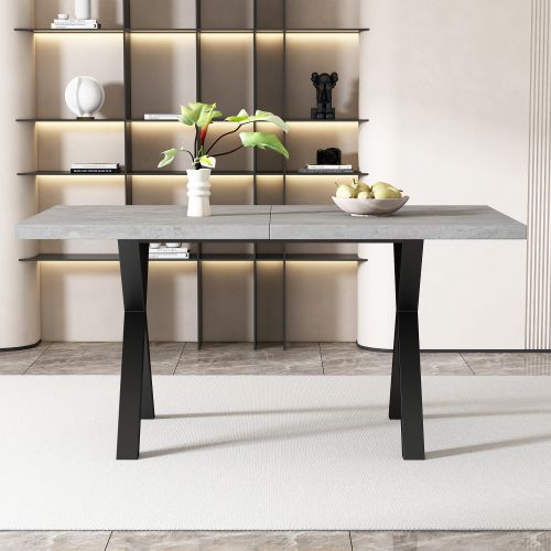 Table à Manger Rectangulaire-table à Pieds Croisés-en Fer Forgé-130kg De Charge-gris Et Noir
