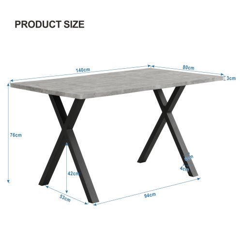 Table à Manger Rectangulaire-table à Pieds Croisés-en Fer Forgé-130kg De Charge-gris Et Noir