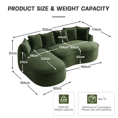 Canapé D'angle avec Assise Extra Profonde-larges Accoudoirs-en Tissu Chenille-vert