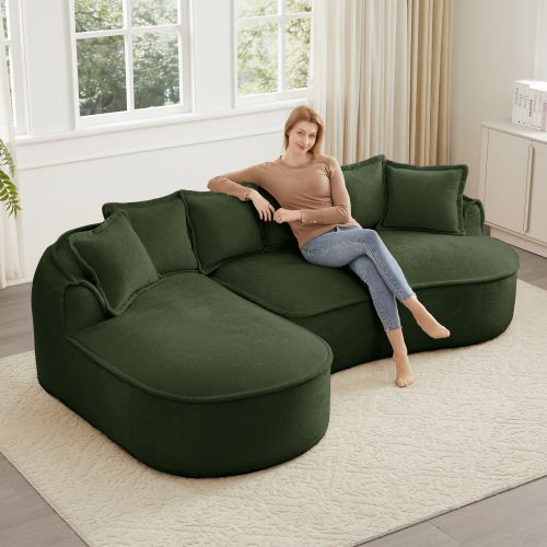 Canapé D'angle avec Assise Extra Profonde-larges Accoudoirs-en Tissu Chenille-vert