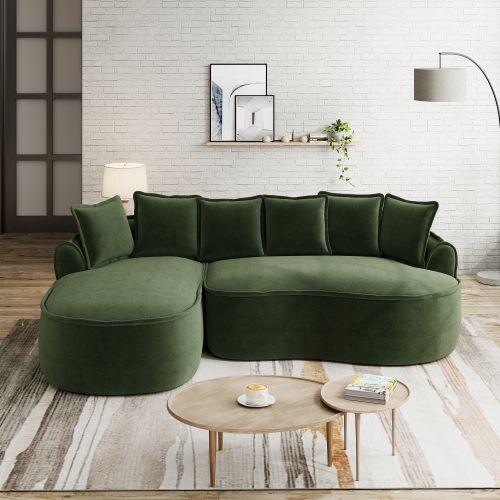 Canapé D'angle avec Assise Extra Profonde-larges Accoudoirs-en Tissu Chenille-vert
