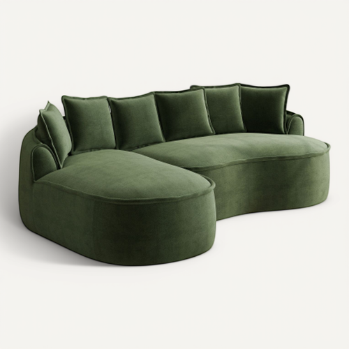 Canapé D'angle avec Assise Extra Profonde-larges Accoudoirs-en Tissu Chenille-vert