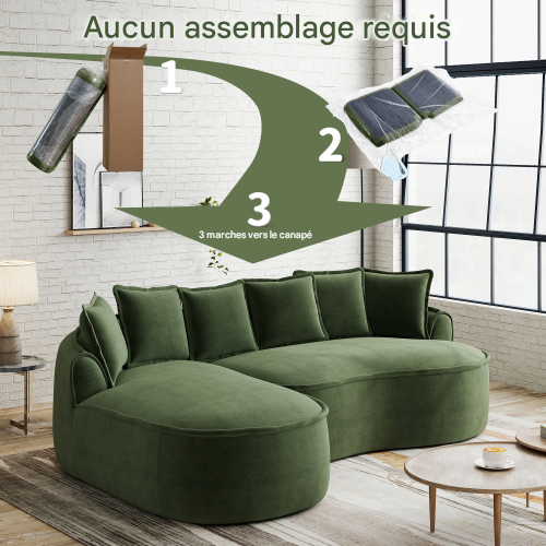 Canapé D'angle avec Assise Extra Profonde-larges Accoudoirs-en Tissu Chenille-vert
