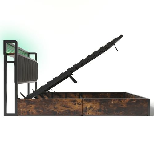 Lit Coffre 140 X 200cm Avec USB Et LED Lin Style Industriel