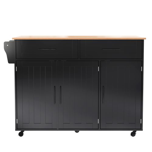 Ilot Central Cuisine Comptoir Avec 3 Portes, 2 Tiroirs Et Bureau Pliable Noir