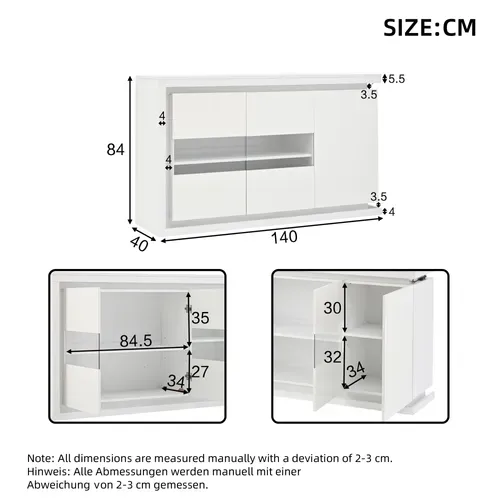 Buffet Avec 3 Portes Et LED Blanc