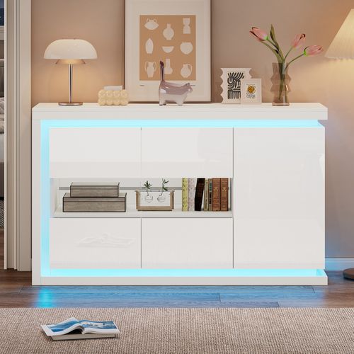 Buffet Avec 3 Portes Et LED Blanc