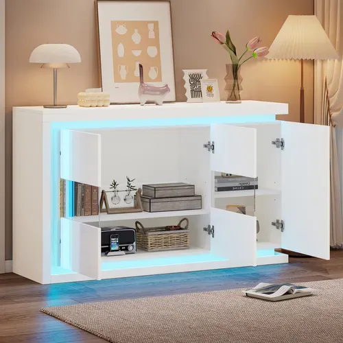 Buffet Avec 3 Portes Et LED Blanc