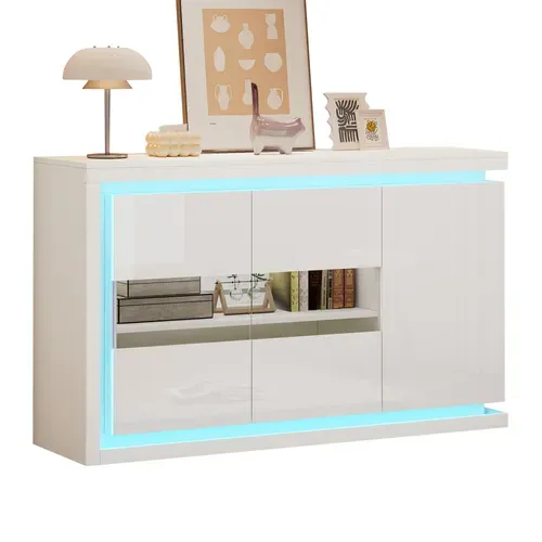 Buffet Avec 3 Portes Et LED Blanc