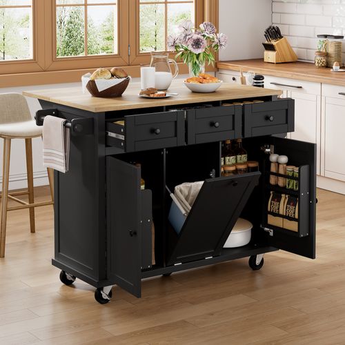 Ilot Central Cuisine Comptoir Avec 3 Tiroirs Et 2 Portes Noir
