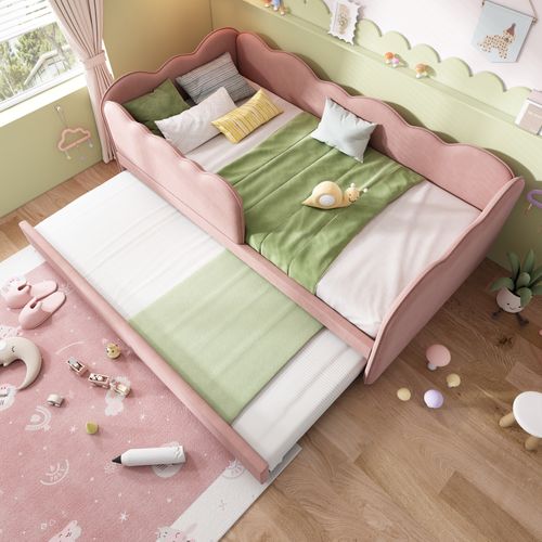 Lit Gigogne 90 X 190cm Avec Sommier Lin Rose