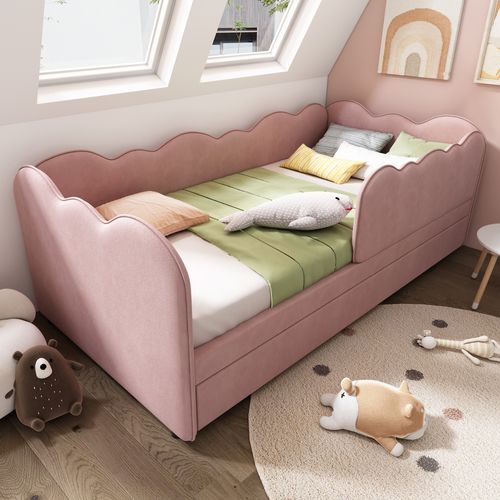 Lit Gigogne 90 X 190cm Avec Sommier Lin Rose