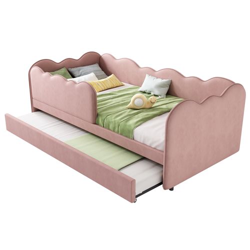 Lit Gigogne 90 X 190cm Avec Sommier Lin Rose