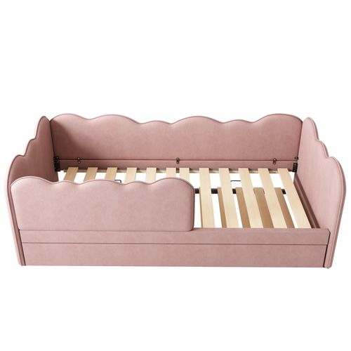 Lit Gigogne 90 X 190cm Avec Sommier Lin Rose