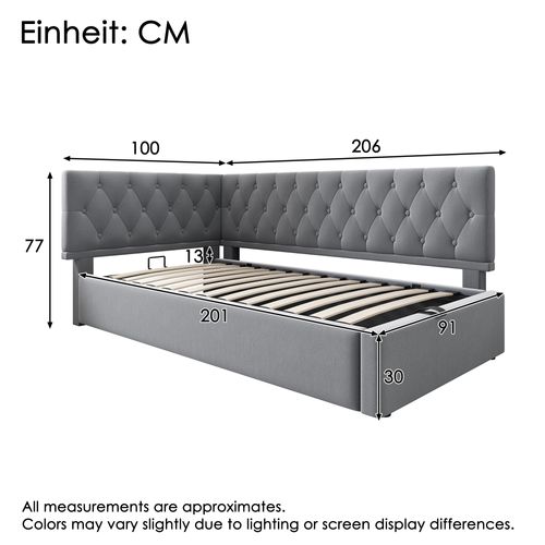 Lit Enfant Coffre 90 X 200cm Avec Sommier Velous Gris