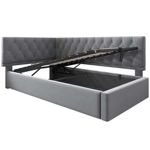 Lit Enfant Coffre 90 X 200cm Avec Sommier Velous Gris
