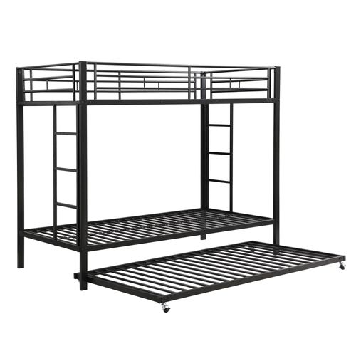 Lit Superposé 2x90x200cm Avec Lit Gigogne 90x190cm Métal Noir - Lit Superposé - Mezzanine