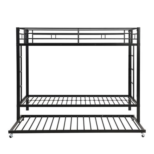 Lit Superposé 2x90x200cm Avec Lit Gigogne 90x190cm Métal Noir - Lit Superposé - Mezzanine