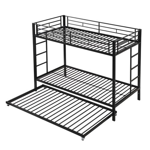 Lit Superposé 2x90x200cm Avec Lit Gigogne 90x190cm Métal Noir - Lit Superposé - Mezzanine