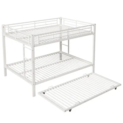 Lit Superposé 2x140x200cm Avec Lit Gigogne 90x190cm Métal Blanc