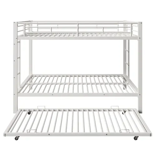 Lit Superposé 2x140x200cm Avec Lit Gigogne 90x190cm Métal Blanc
