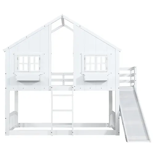 Lit Mezzanine Cabane 90x200cm Avec Toboggan Et Échelle Blanc