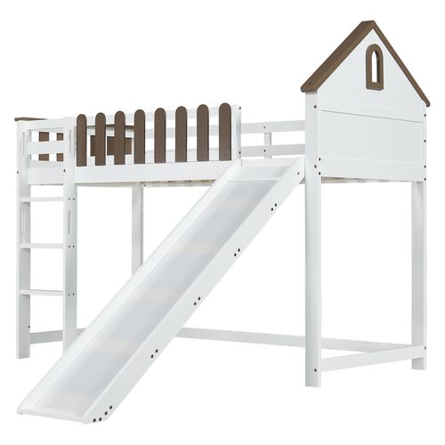 Lit Mezzanine 90x200cm Avec Toboggan Et Échelle Blanc