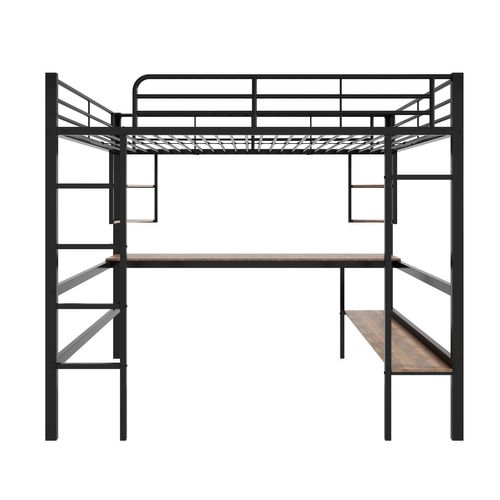Lit Mezzanine 140x200cm Avec Bureau, Étagères Et Bibliothèques Noir
