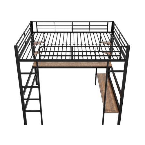 Lit Mezzanine 140x200cm Avec Bureau, Étagères Et Bibliothèques Noir