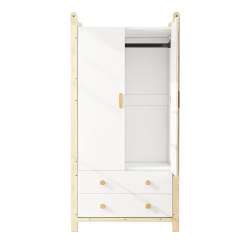 Armoire Enfant Avec 2 Portes, 2 Tiroirs Et Penderie Blanc