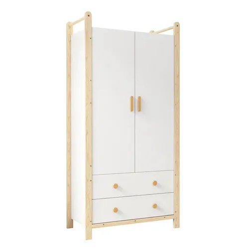 Armoire Enfant Avec 2 Portes, 2 Tiroirs Et Penderie Blanc