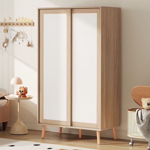 Armoire Enfant Avec 2 Portes Coulissantes Et Penderie Blanc