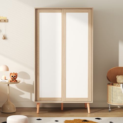 Armoire Enfant Avec 2 Portes Coulissantes Et Penderie Blanc