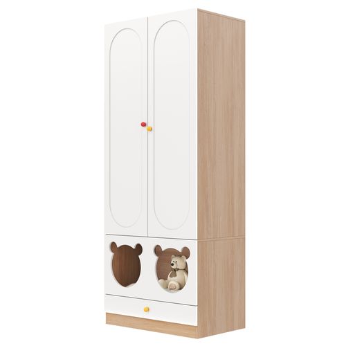 Armoire Enfant Avec 3 Portes Et Penderie Blanc + Imitation Chêne
