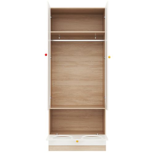 Armoire Enfant Avec 3 Portes Et Penderie Blanc + Imitation Chêne