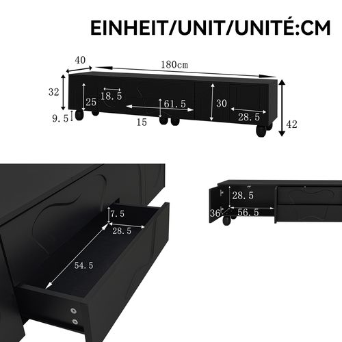 Meuble TV Avec 4 Portes Et 2 Tiroirs Noir