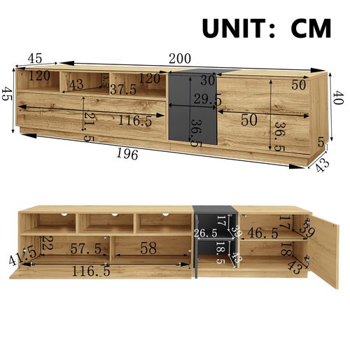 Meuble TV Avec 3 Portes Et 3 Niches Imitation Chêne