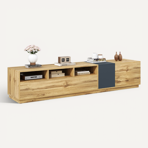 Meuble TV Avec 3 Portes Et 3 Niches Imitation Chêne