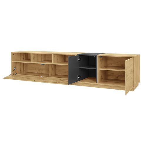 Meuble TV Avec 3 Portes Et 3 Niches Imitation Chêne