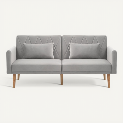 Canapé Convertible 2 Places – Velours Gris Souris – Diva – Dimensions 1m85 X 1m – Bon état